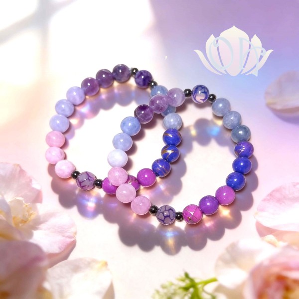 PULSEIRA ANCESTRAL - 7º RAIO - CHAMA VIOLETA (C/ PEDRAS PRECIOSAS)